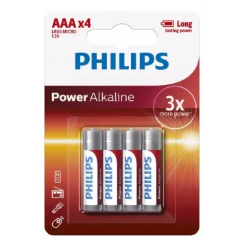 Philips Power Alkaline AAA Batteries, 4 Pack