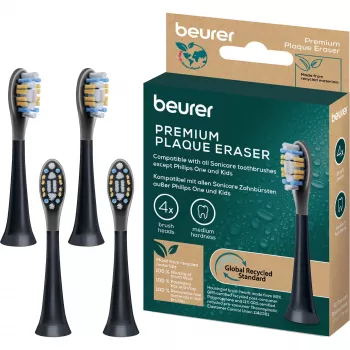 Beurer SC Premium Plaque Eraser Green Planet brush heads, black, 4-pack