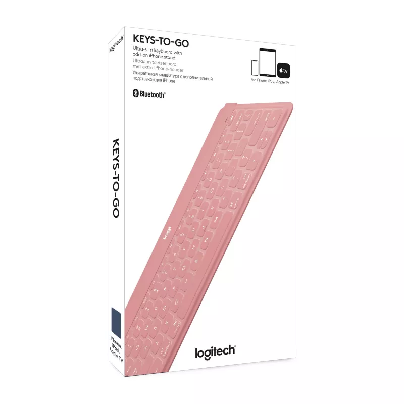 Logitech Keys-To-Go - Keyboard - Bluetooth - QWERTY - Spanish - Blush Pink - for Apple iPad/iPhone/TV