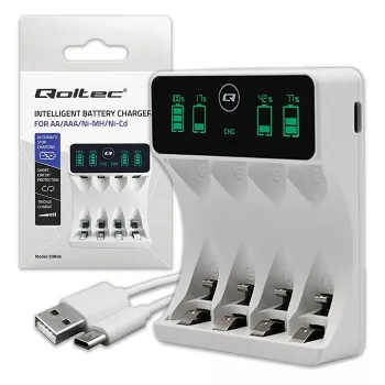 Battery charger QOLTEC 50848 for NiMH AAA (R03) and AA (R6) cells with LCD display