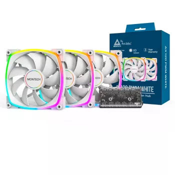 Montech AX120 120mm PWM ARGB Case Fans, 3 Pack, White