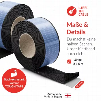 Label-The-Cable LTC Tough Tape Strap, Outdoor Hook-and-Loop Tape Roll 50mm, black, 5m (LTC 1610-5-50)