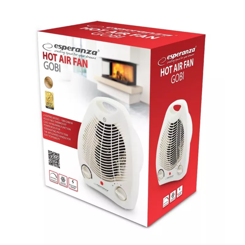 Electric space heater ESPERANZA EHH011 1000/2000 W, white, adjustable thermostat, rotary control