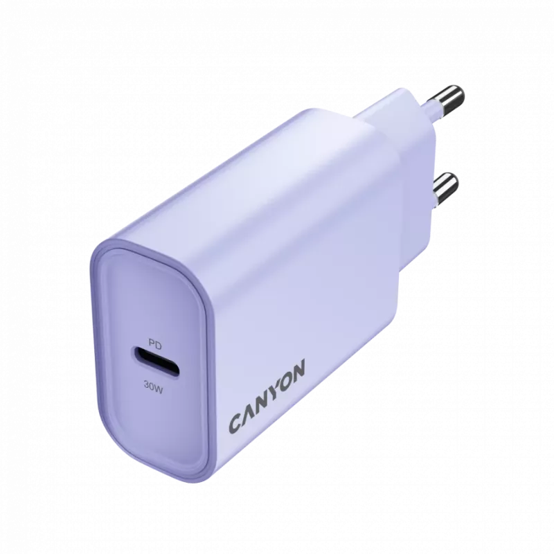 Wall charger CANYON OnCharge 30CL, 30W USB-C PD, 1x PD output, EU plug, Purple