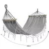 Black Forest Hammock, gray with fringes, Single 200x100cm with stand