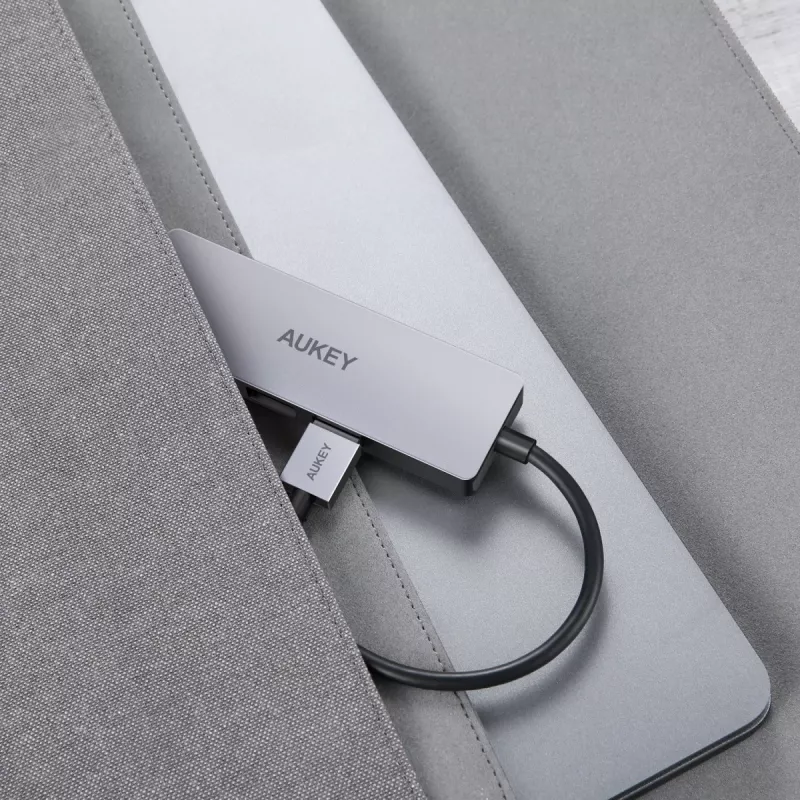 USB hub Aukey CB-H36 — 4-port USB 3.2 Gen 1 Type-A, host USB 2.0, 5000 Mbit/s, aluminium silver