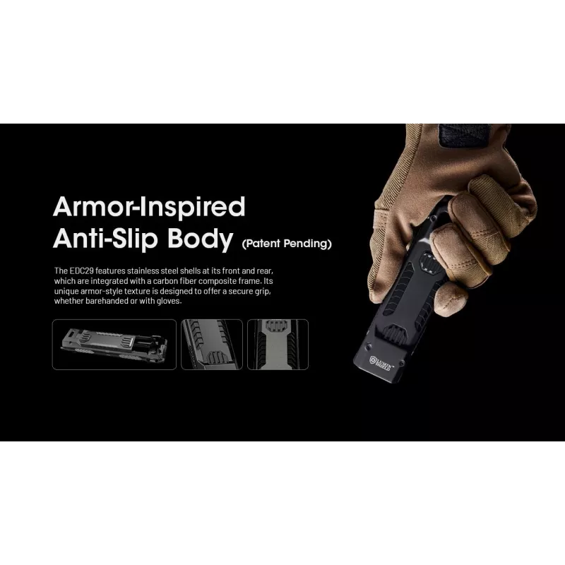 Hand flashlight Nitecore EDC29 stainless steel housing, 2 LEDs, 15–6500 lm, IP54, USB rechargeable