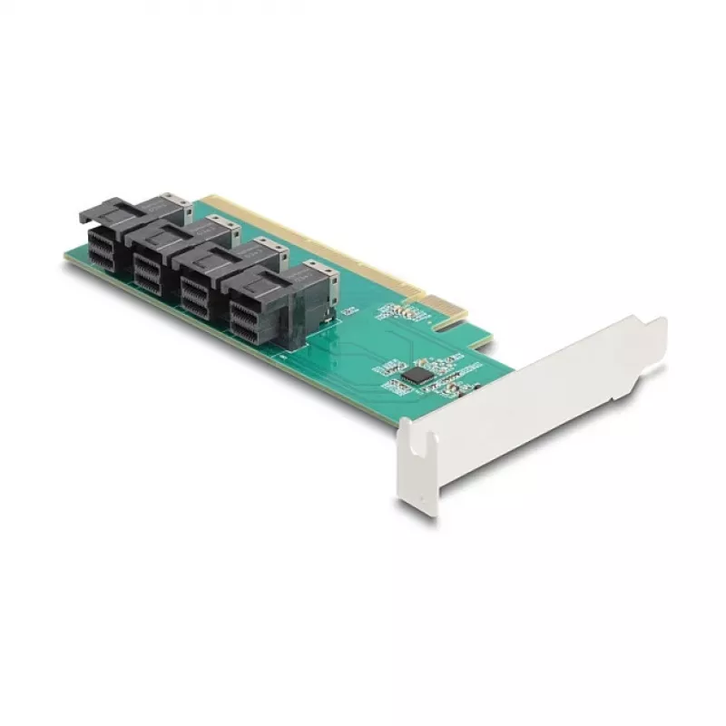 DELOCK PCIe x16 bifurcation card to 4× internal SFF-8643 NVMe, low-profile
