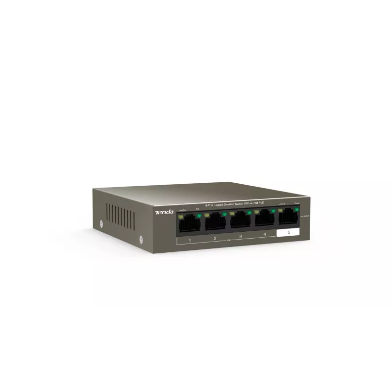 Network switch TENDA TEG1105P-4-63W-EU, 5x Gigabit RJ-45, 4x PoE (57.8W total), 10 Gbit/s switching