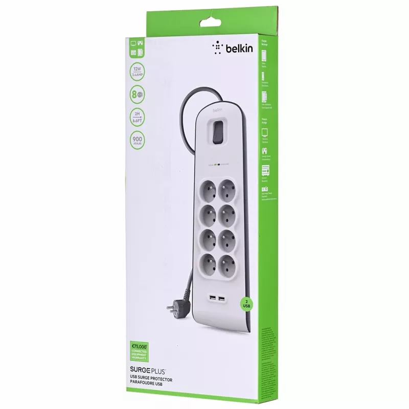 Surge Protector Belkin BSV804ca2M White 8 AC outlets 2 m