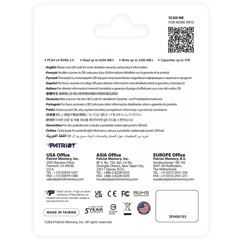 SSD disk Patriot 2TB M.2 PCIe Gen4 x4 NVMe 2.0 P400VP2TBM28H