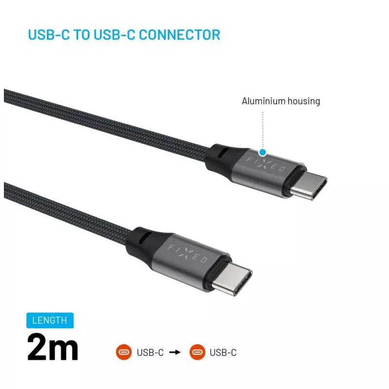 Magnetic braided USB-C to USB-C cable FIXED FIXDBM-CC2-GR, USB 2.0, braided jacket, fixed length, gray