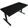 Dual-motor sit/stand adjustable-height gaming desk with wireless charger, RGB lighting, control panel, and USB ports, PB melamine surface tabletop, black.