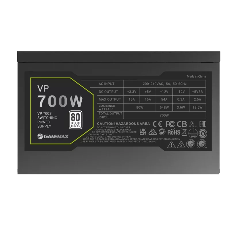 Gamemax Power Supply, 80 PLUS, Standard | VP 700S | 700 W