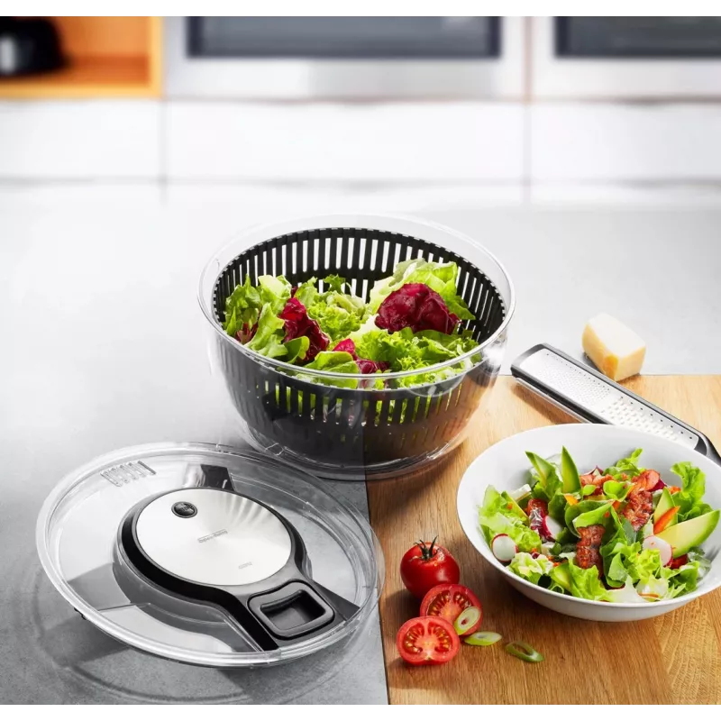 Salad spinner GEFU Speedwing 28150 — 5 L transparent bowl, button control, plastic housing