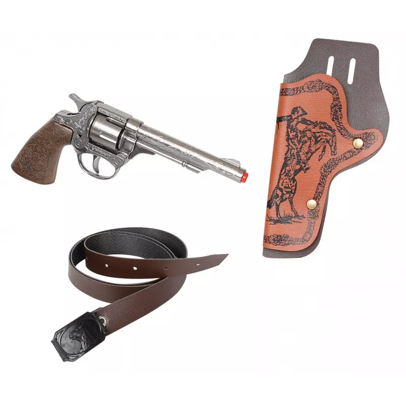 Toy metal cowboy revolver Pulio 155201/0 with holster — single-shot replica, metal construction