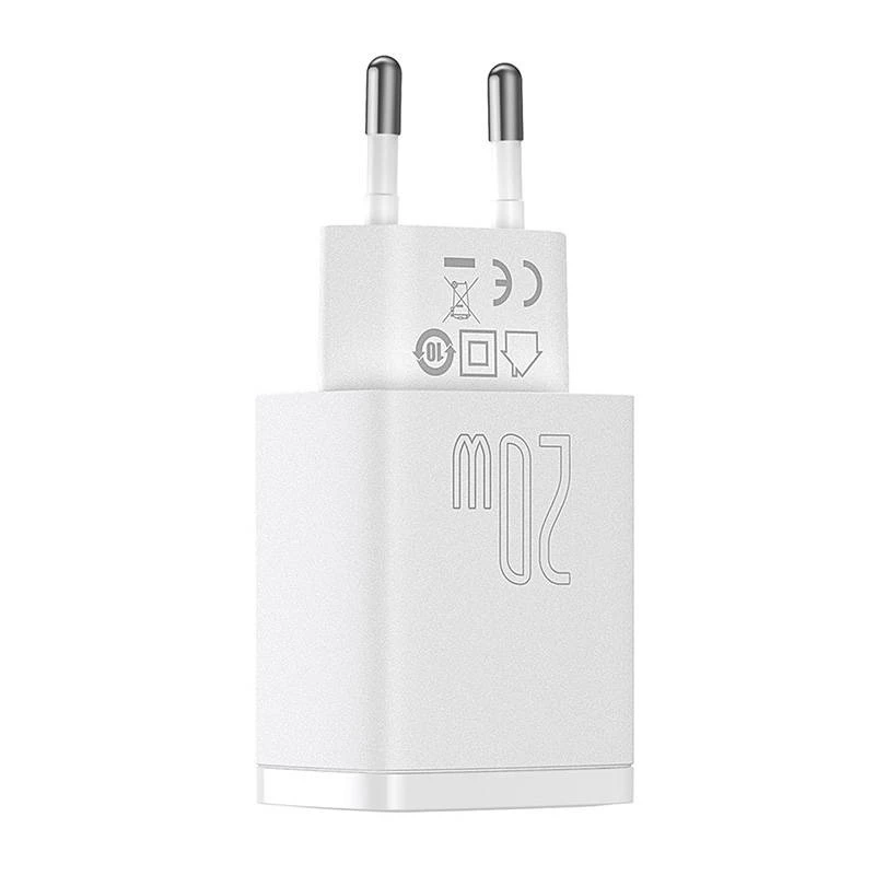 Wall charger Baseus Compact 1x USB-A + 1x USB-C 3A, compact travel adapter