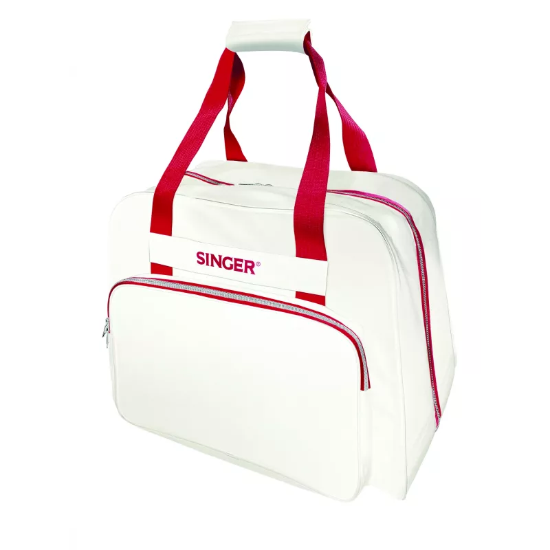 Carry Case SINGER 25010000204 portable sewing machine storage, cream and red, lightweight with handle