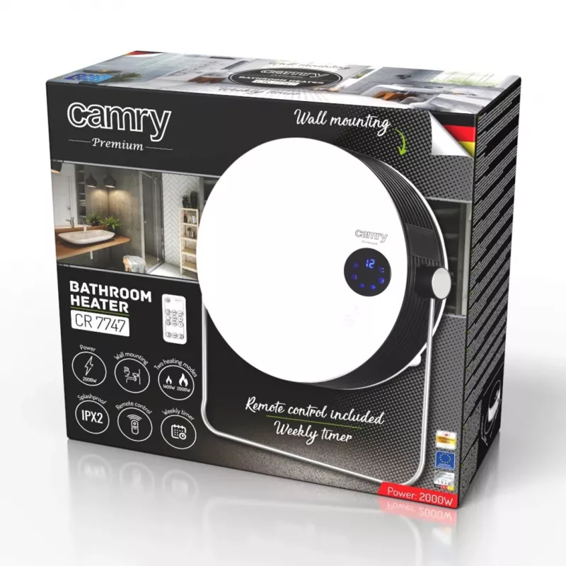 Camry | CR 7747 | Bathroom heater | 2000 W | Number of power levels 2 | White | IPX 2
