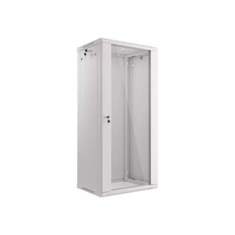 Lanberg WF01-6427-10S 27U 19 inch Wall-Mount Rack Cabinet 600x450mm, Tempered Glass Door, IP20, 60kg Load, White RAL9003, Flat-Pack