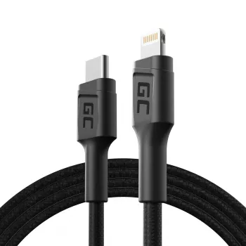 Lightning to USB‑C cable Green Cell KABGC07, 1 m, black, Lightning (male) to USB‑C (male), 480 Mbps