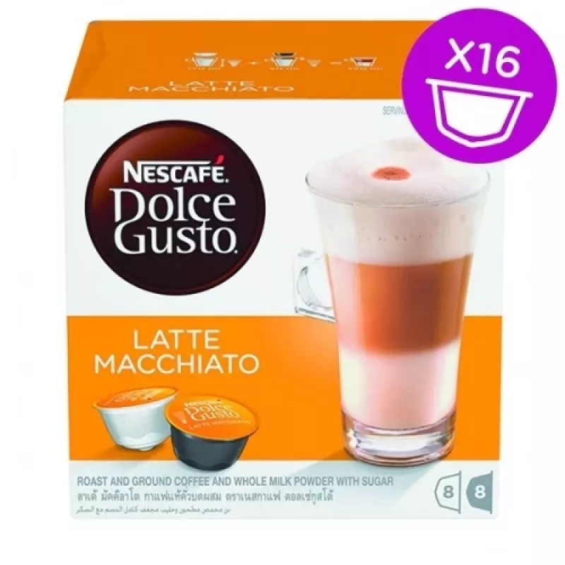 Nescafe Dolce Gusto Latte Macchiato Coffee, 8+8 capsules