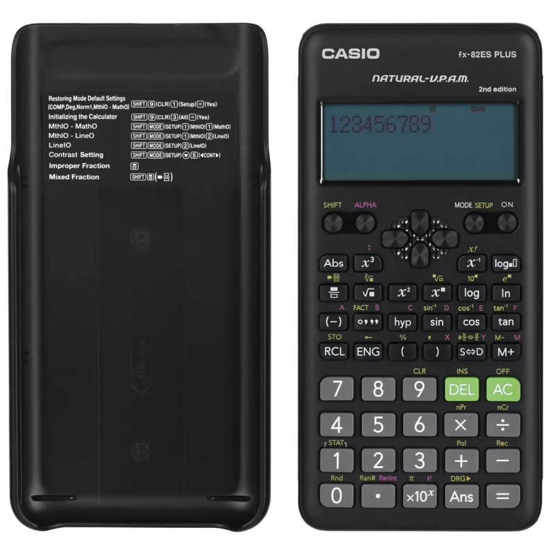 Scientific calculator CASIO FX-82ES PLUS-2 Pocket — 252 functions, dot-matrix 12-digit display, battery-powered (AAA), black