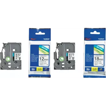 Label tape 2-pack Brother 12 mm & 18 mm White on Black — compatible with Brother label printers