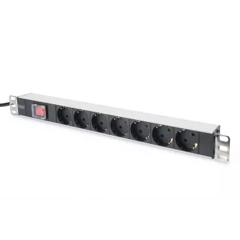 DIGITUS DN-95402 7-Way Aluminum PDU Power Strip with Switch, 2m Cable, 19 inch 1U Rackmount, 16A/4000W