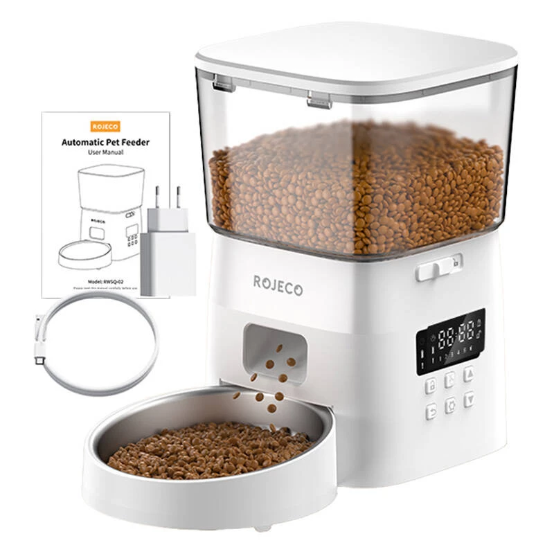 Automatic Pet Feeder Rojeco 2L Button Version, 2-litre White