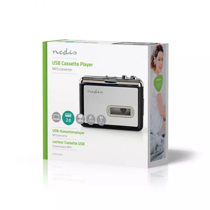cassette converter Nedis ACGRU100GY USB / 3.5 mm USB/battery powered Grey