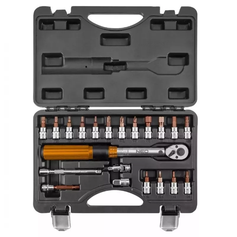 Neo Tools 1/4 bi-directional torque wrench, 5-25NM, set of 21 pcs.