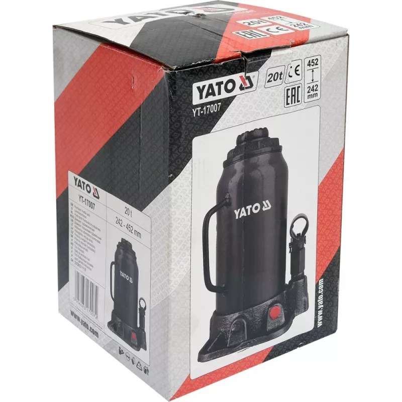 Mechanical jack YATO YT-17007, 20,000 kg capacity, lift 24.2–45.2 cm, piston 150 mm, head Ø45 mm, weight 10.5 kg