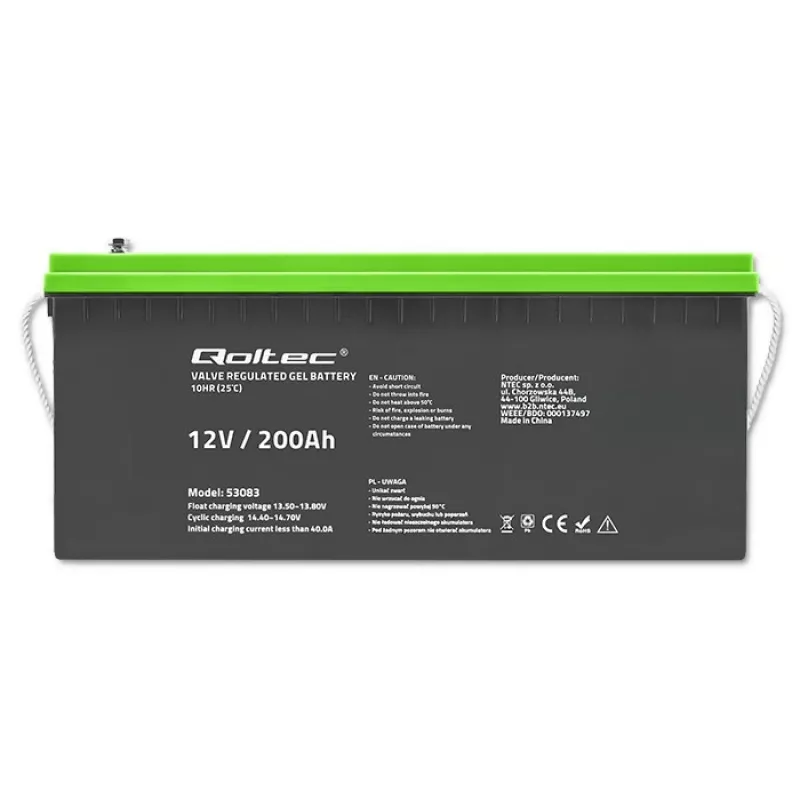 Qoltec Battery gel | 12V | 200Ah | GEL | 59.5kg