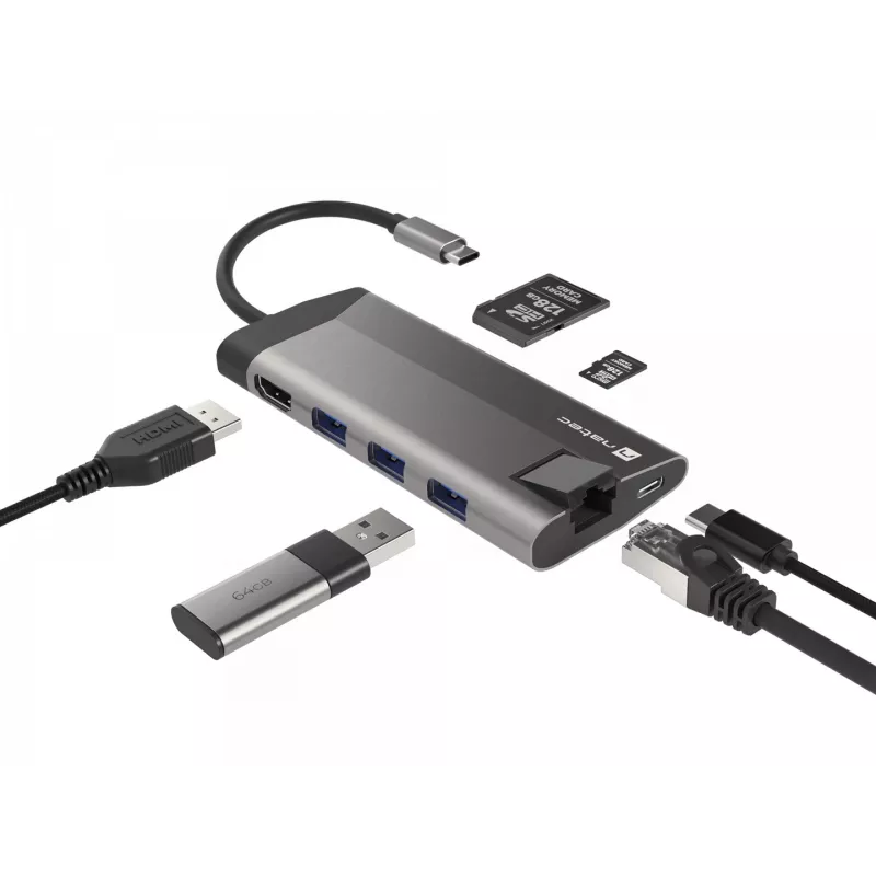 NATEC Fowler Plus USB Type-C Black Grey MicroSD SD Hub