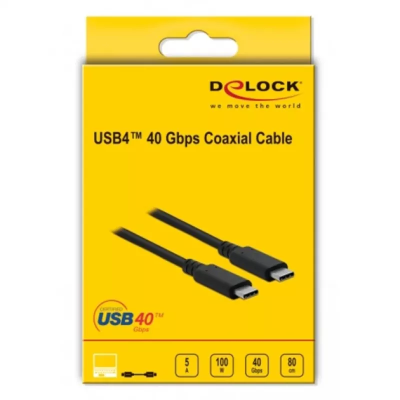 Delock - USB Cable - USB-C (M) to USB-C (M) - USB4 / Thunderbolt 3 / DisplayPort - 20 V - 5 A - 80 cm - Supports Power Delivery 3.0, Supports 8K 60 Hz (7680 x 4320), support