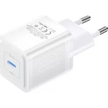 Vention mobile charger FEPW0-EU — 20W USB-C AC indoor charger for smartphone, tablet, smartwatch, headphones, white