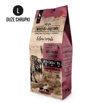Dry dog food wiejskazagroda Forest Flavors Beef with Wild Boar Adult L 20 kg — grain-free, 31% protein, 20% fat