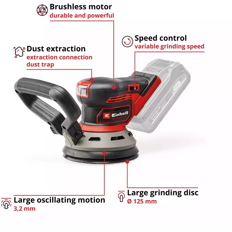 Floor sander EINHELL TP‑RS 18/32 Li BL Solo — 24,000 RPM, Black/Red, 1.11 kg