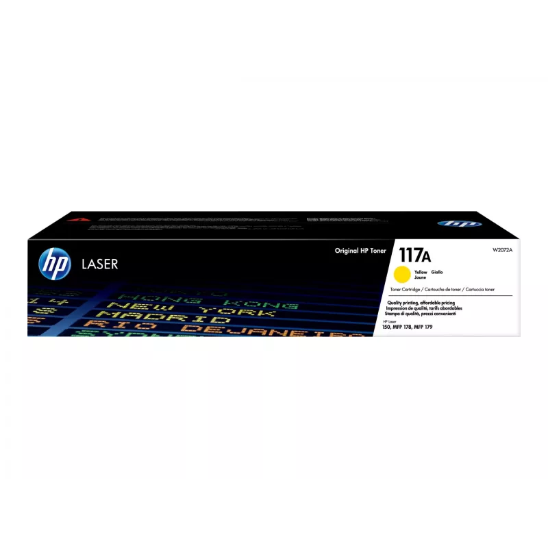 HP 117A Yellow Original Laser Toner Cartridge. Colour toner page yield: 700 pages, Printing colours: Yellow, Quantity per pack: 1 pc(s)