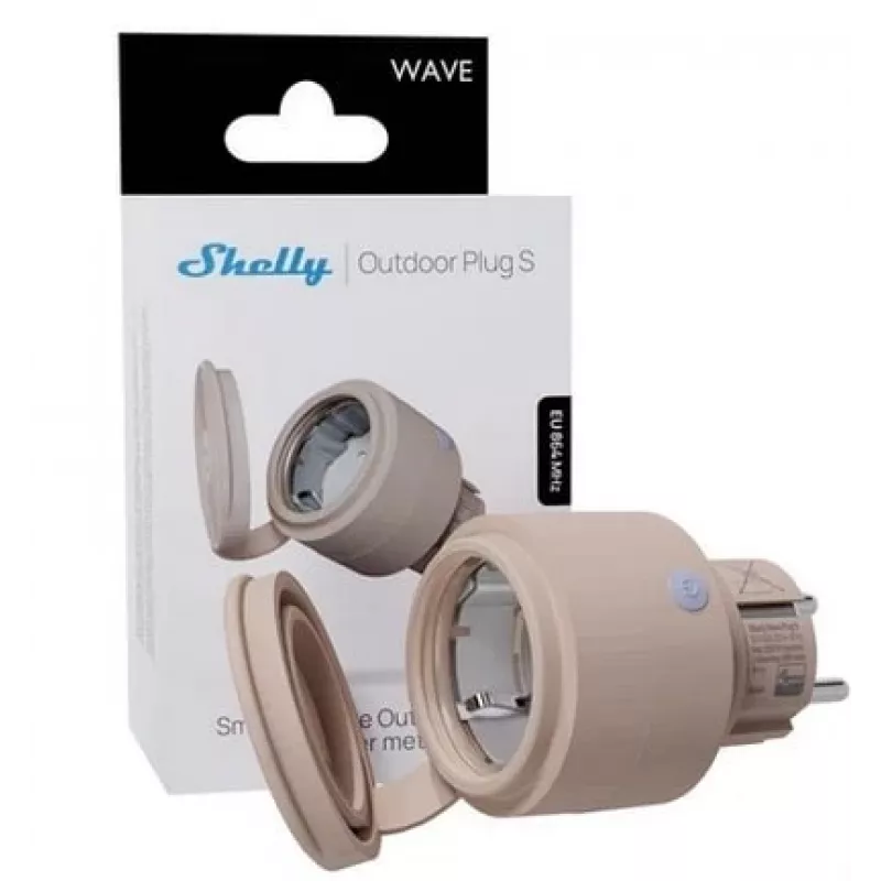 Smart outdoor plug Shelly Wave WiFi Control IP44 – 230V, 12A, 2500W, SmartStart, OTA, LED