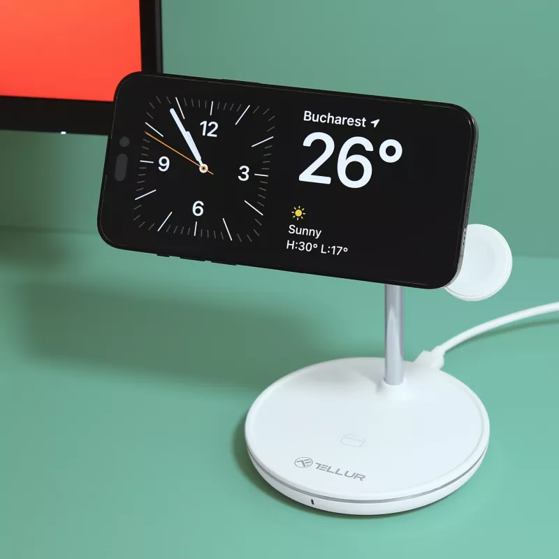 Wireless Desk Charger Tellur TLL151391 3in1 MagSafe Fast Charging for Phone, Watch and Earbuds