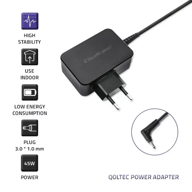 Power Adapter Qoltec 51032 45W Indoor Black for Laptop