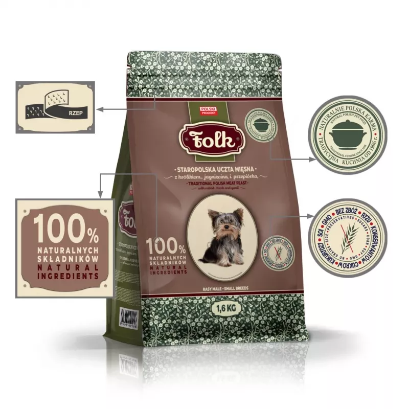 FOLK Small breeds Traditional polish meat feast with rabbit, lamb and quail - dry dog food - 1,6kg