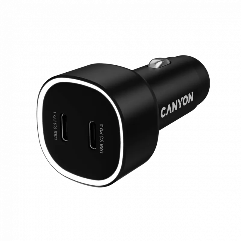 Car charger CANYON OnDrive 60 PD 60W 2xUSB-C — 60W power, 2 USB-C ports, black