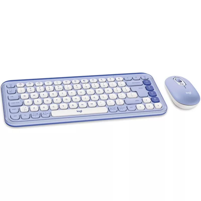Logitech POP Icon Combo - Tastatur-und-Maus-Set - kabellos - Bluetooth LE - QWERTY - US International - fliederfarben?, Off-White (920-013078)