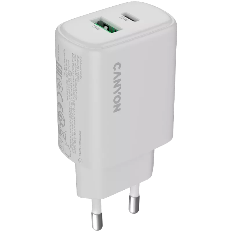 CANYON charger OnCharge 250 25W 1xPD 1xQC EU White