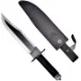 Fixed survival knife cinema classic CC-H2 — 400 mm overall, 250 mm steel blade, smooth and serrated, black handle, includes leather scabbard