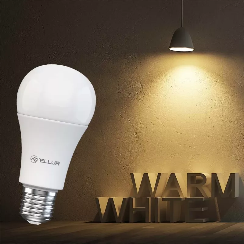 Smart WiFi Bulb Tellur TLL331331 9W White Warm Dimmer — adjustable warm white light, Wi‑Fi control