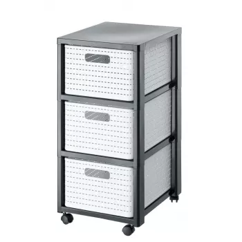 Drawer unit Rotho Country Grey White, 3 drawers, technopolymer, 325×712×375 mm, anthracite/white, with transport wheels